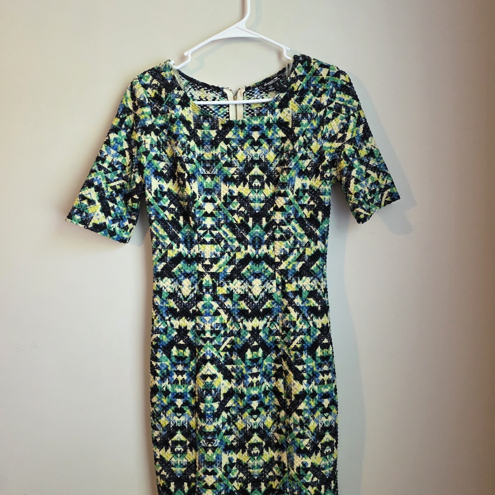 Geometric Patterned Dress - Blue and Green